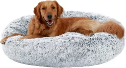 BINGOPAW Donut Honden En Kattenmand – Hondenmand Donut XXL – Donut Kattenmand Imitiatiebont 105CM – Anti Angst – Waterdicht