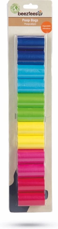 Beeztees Plastic Poepzakjes Regenboog, 12 St. In Blister, Afbreekbaar