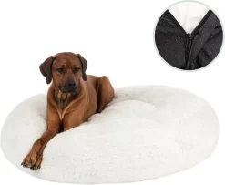 Behave Hondenmand Deluxe – Hondenkussen – Hondenbed – Donutmand – Wasbaar – Fluffy – Donut – Maat S – 50cm – Wit