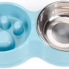 Darenci Dubbele Voerbak – Hondenbak – Voederbak – Anti Schrok Bak – Kattenbak – Hond – Poes – Puppy’s – Hondenbrokken – Kattenbrokken – Drinkbak – RVS – Dog Bowl – Slowfeeder – Dieren – Blauw