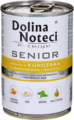 Dolina Noteci Premium Senior Kip Met Wortelen En Basilicum – Natvoer Voor Senior Honden – 400G