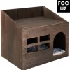 Focuz© Multifunctionele Houten Kattenmand – Kattenhuis – Nachtkastje – Kattenhok – Bruin – Inclusief Kussen – 47.3x35x42cm