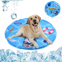 Himaly – Koelmat Honden Katten – Honden Koelmat – Automatisch Koelsysteem – Niet-giftige Gel Koelmat Pet Rond Bed – Zomer Slaapbed Koeling Hondendeken (60 * 60cm, Zomerfeest)