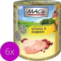 MAC’s Kattenvoer Natvoer Blik – 70% Gevogelte & Cranberry – 6 X 800g
