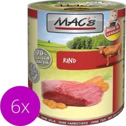 MAC’s Kattenvoer Natvoer Blik – 70% Rundvlees – 6 X 800g