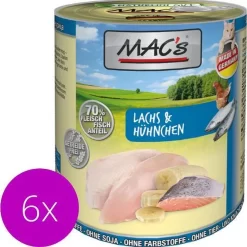 MAC’s Kattenvoer Natvoer Blik – 70% Zalm & Kip – 6 X 800g