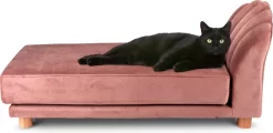 Maxxpro Katten- En Hondenbank – Roze – Verhoogd Met Houten Poten – Fluweel Materiaal – 90 X 44 X 34 CM – Huisdieren Tot 80 KG